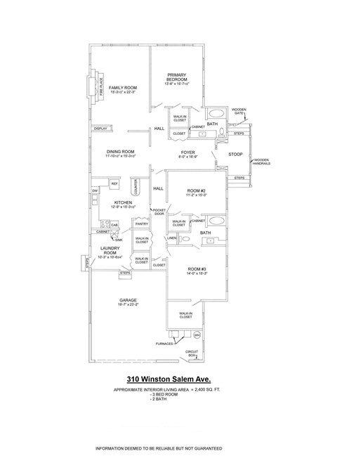 Floor plan for 3 beds, 2 baths, 2400 sqft